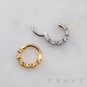 MULTI ROUND CZ BEAD MIX SEPTUM HINGED SEGMENT HOOP RING 316L SURGICAL STEEL 